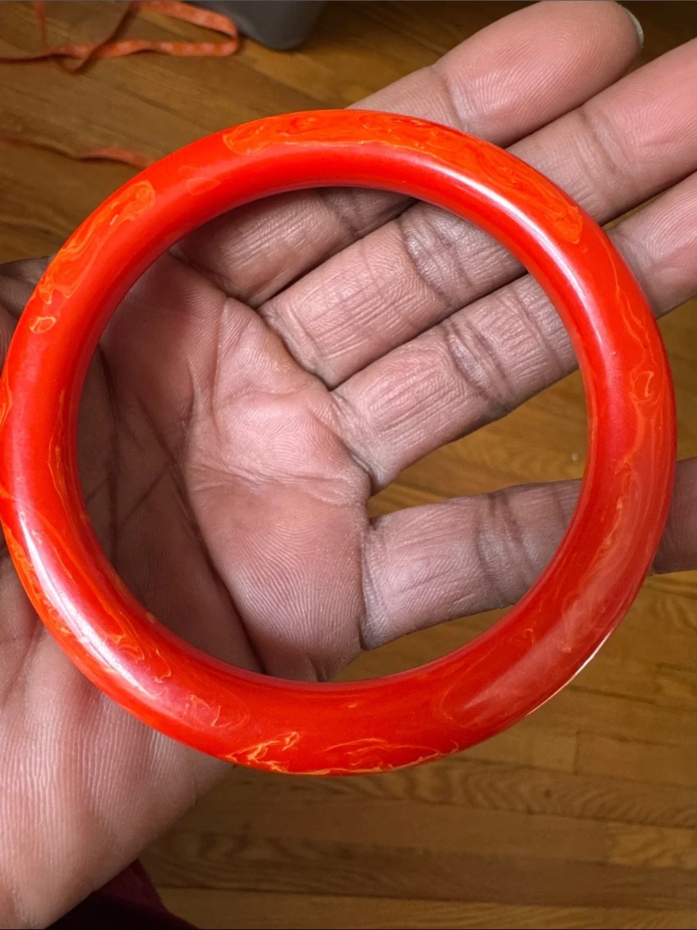 Red Orange Marbled Bakelite Cuff Bracelet